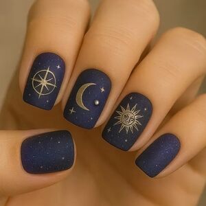 Navy Blue Celestial Nail Art